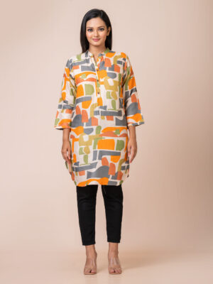 Multi colour kurti cum top - Yellow