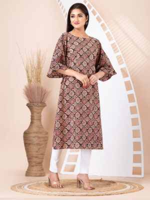 cotton ajrakh kurti cum dress - Black